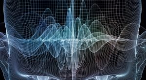 Frame of Mind series. Composition of human face wire-frame and wave elements to serve as a supporting backdrop for projects on mind reason thought mental powers and mystic consciousness