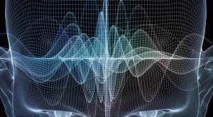 Frame of Mind series. Composition of human face wire-frame and wave elements to serve as a supporting backdrop for projects on mind reason thought mental powers and mystic consciousness